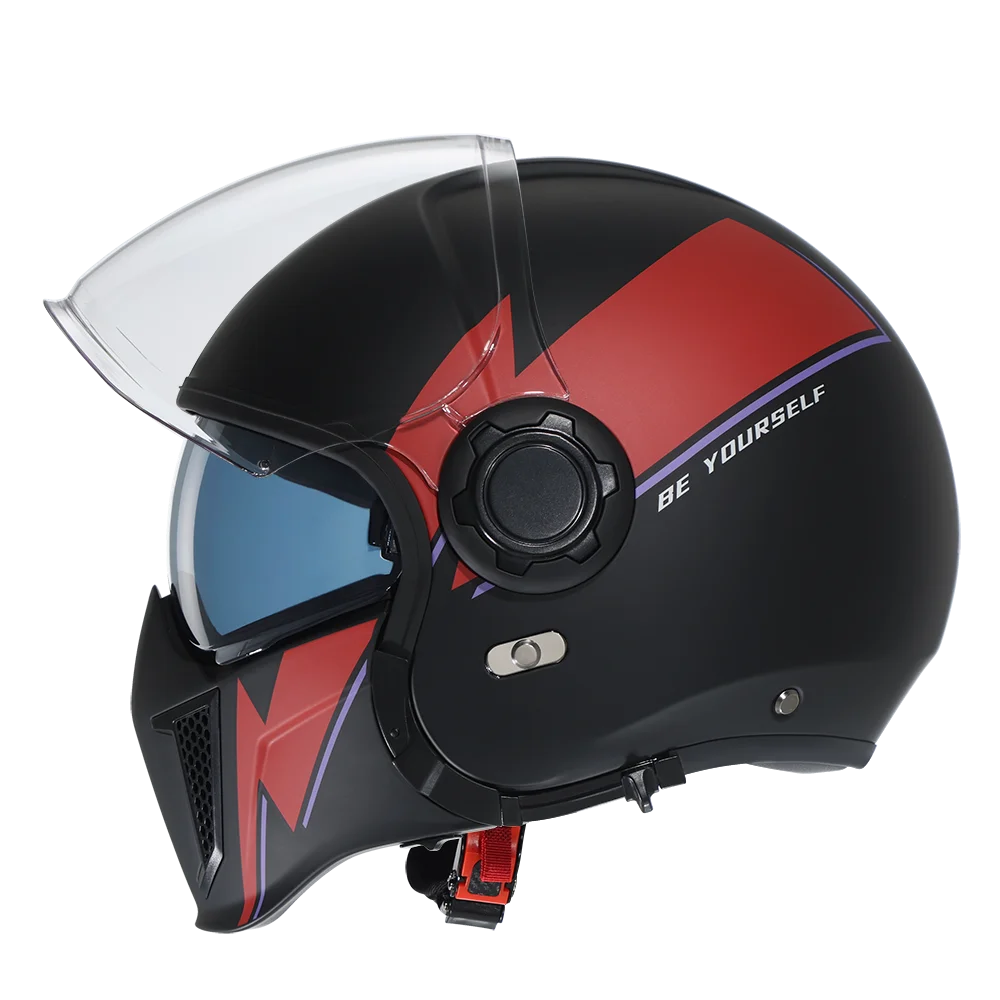 Casque moto modulable rétro avec double visière, vue 3/4 - vue 8