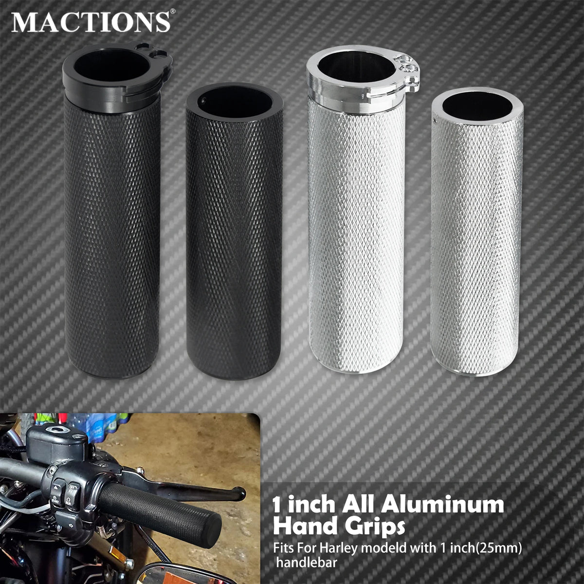 Poignées de Guidon Aluminium 25mm (1") - Harley-Davidson Touring, Softail, Dyna & Sportster – photo 1/8