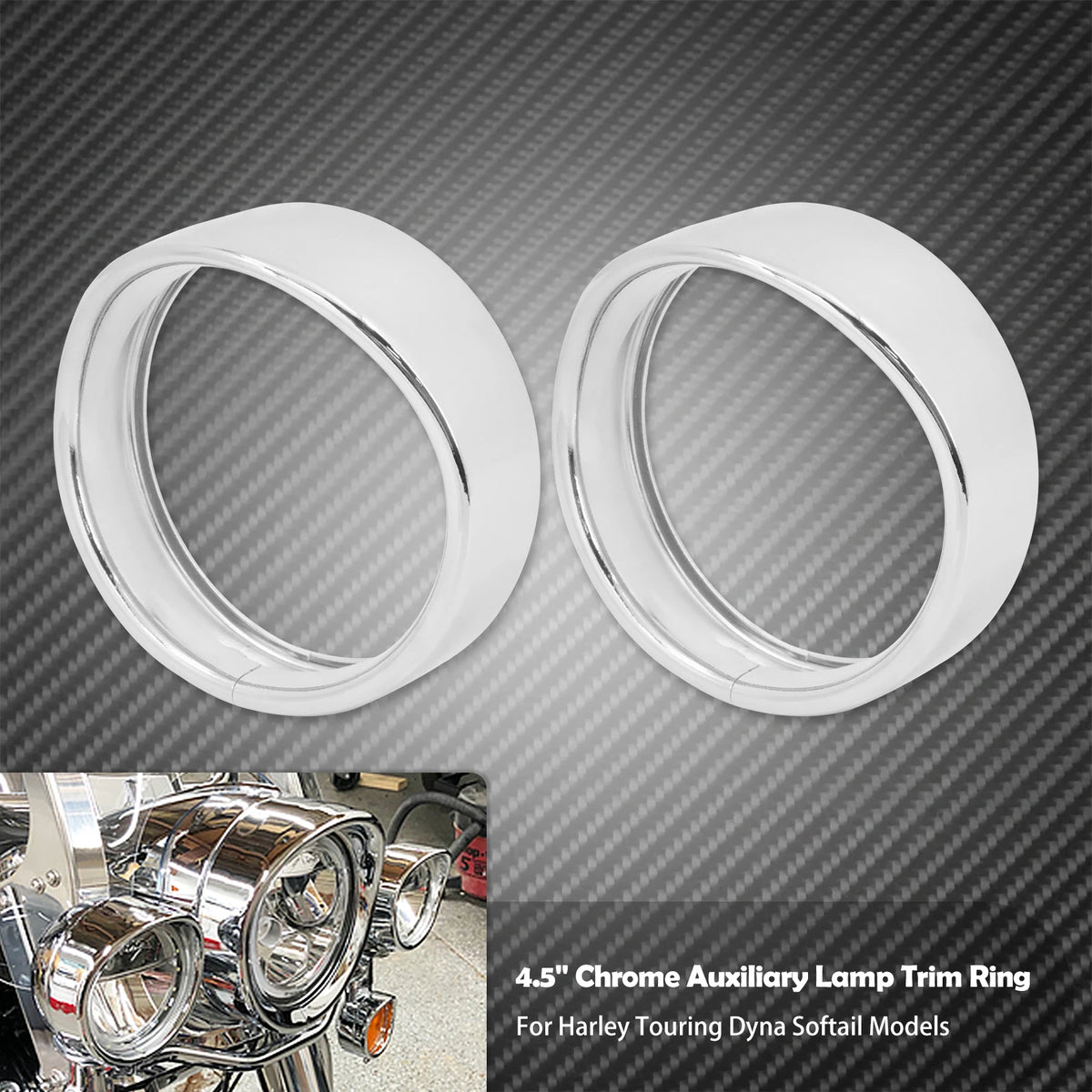 Anneaux de Finition Chromés pour Feux Additionnels 4,5" - Harley-Davidson Touring – photo 8/9