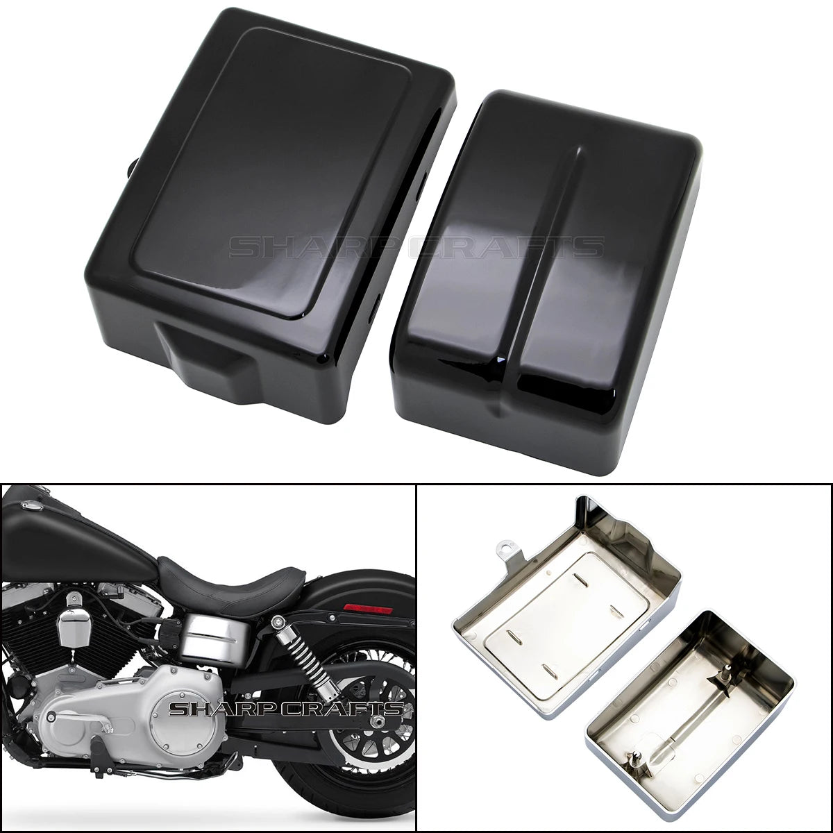 Caches latéraux de batterie pour Harley Dyna - vue 1