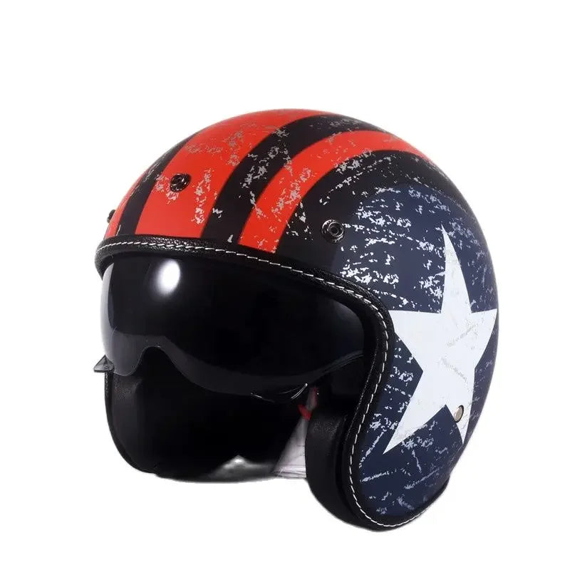 Casque Moto Jet Vintage Noir Brillant - Style Café Racer - vue 4