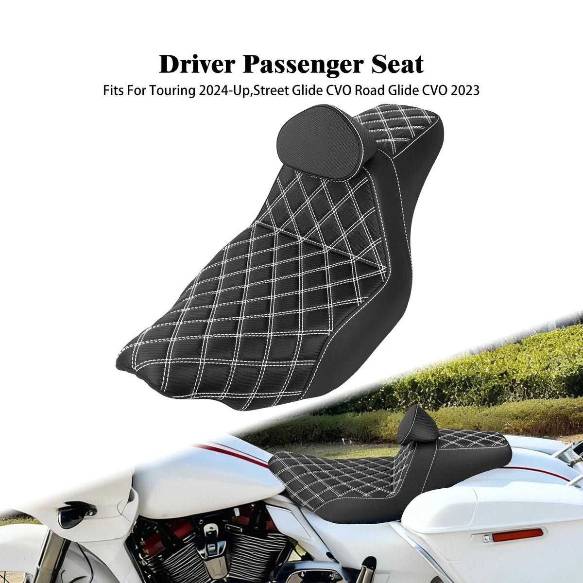 Selle biplace noire avec dossier conducteur pour Harley-Davidson Touring - vue 10