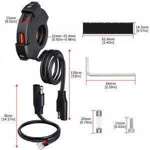 Chargeur moto USB-C QC3.0 PD 30W pour guidon, double port étanche 12V-24V - vue 2