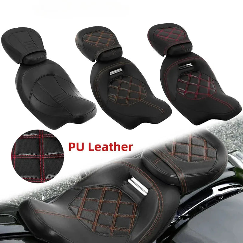 Selle biplace surbaissée en cuir PU BCZMT pour Harley-Davidson Touring CVO (2008-2023)