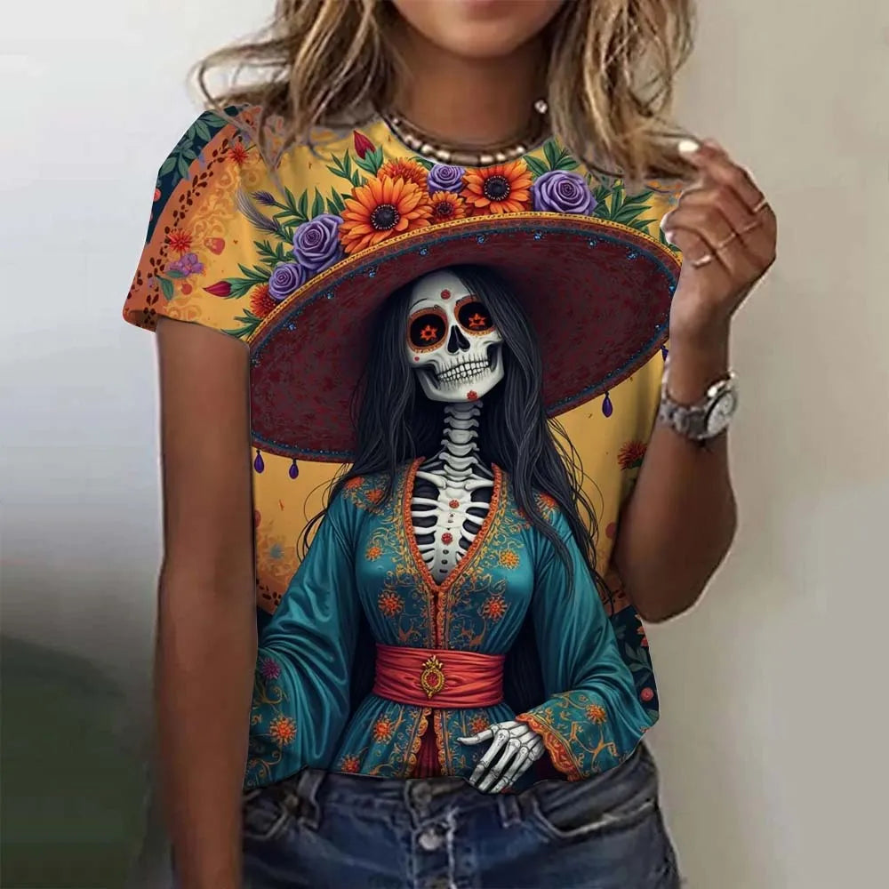 T-shirt oversize femme tête de mort Day of the Dead - vue 14