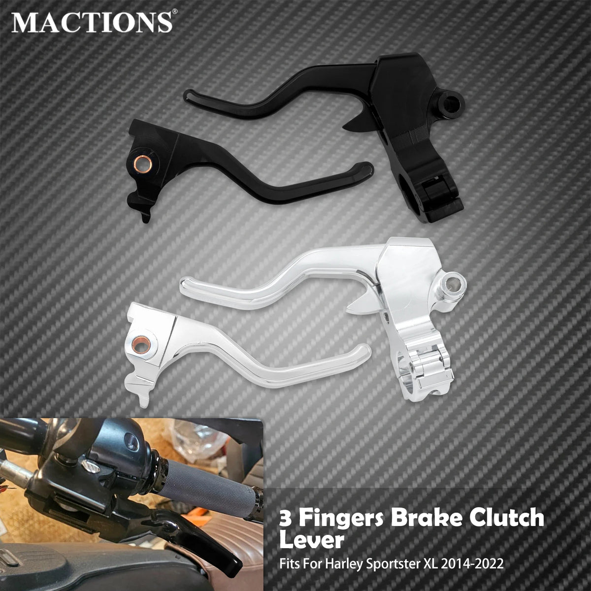Levier de frein/embrayage court 1'' (25mm) - Harley Sportster XL 883, 1200, 48, 72, Roadster 2014-2022 – photo 1/8