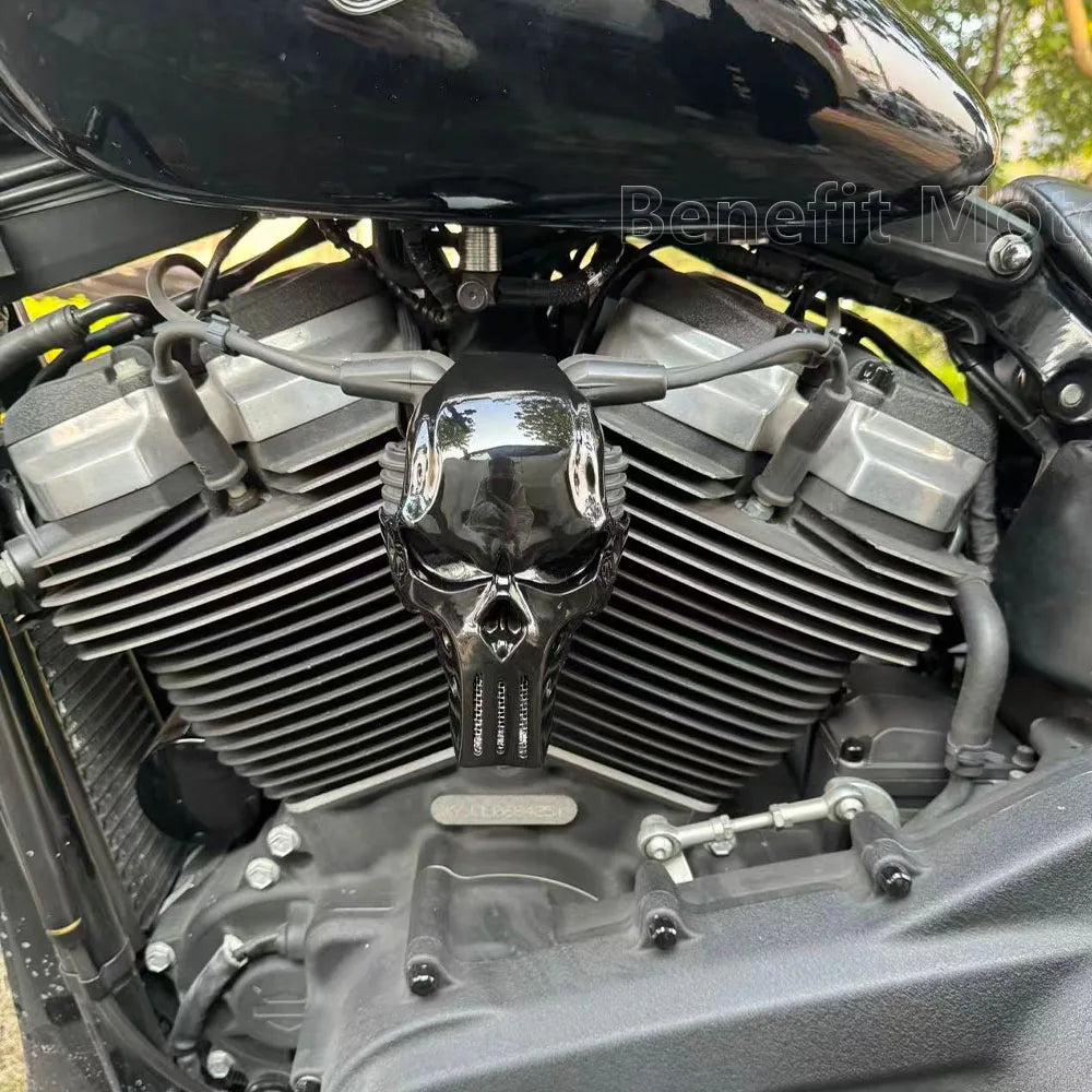 Cache latéral moteur design tête de mort (Coil Cover) - Harley-Davidson M8 117/121, Softail 2018 et plus – photo 1/8