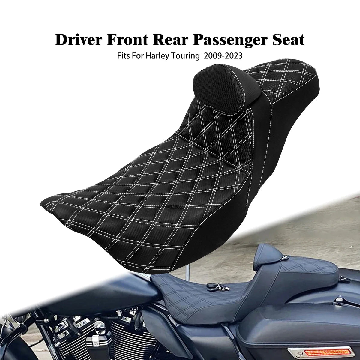 Selle biplace noire avec dossier pilote pour Harley-Davidson Road Glide - vue 7