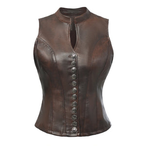 Gilet femme noir simili cuir style gothique - vue 4