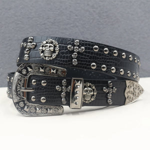 Ceinture en similicuir noir avec rivets métalliques et boucle punk - vue 10