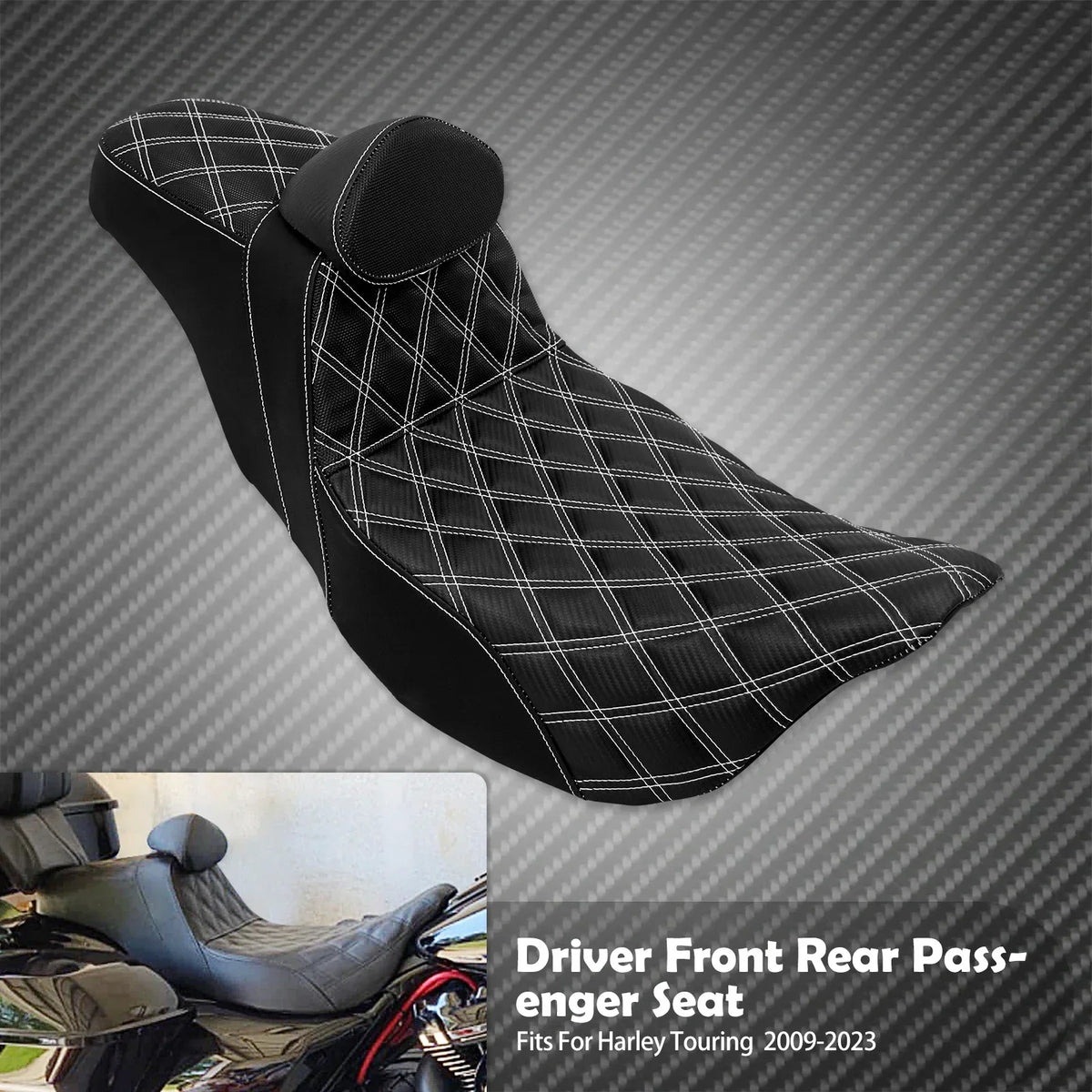 Selle Biplace avec Dossier Pilote Intégré - Harley-Davidson Touring Road King, Street Glide, Electra Glide 2009 et plus – photo 8/13