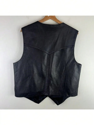 Gilet biker noir en simili cuir - vue - vue 2