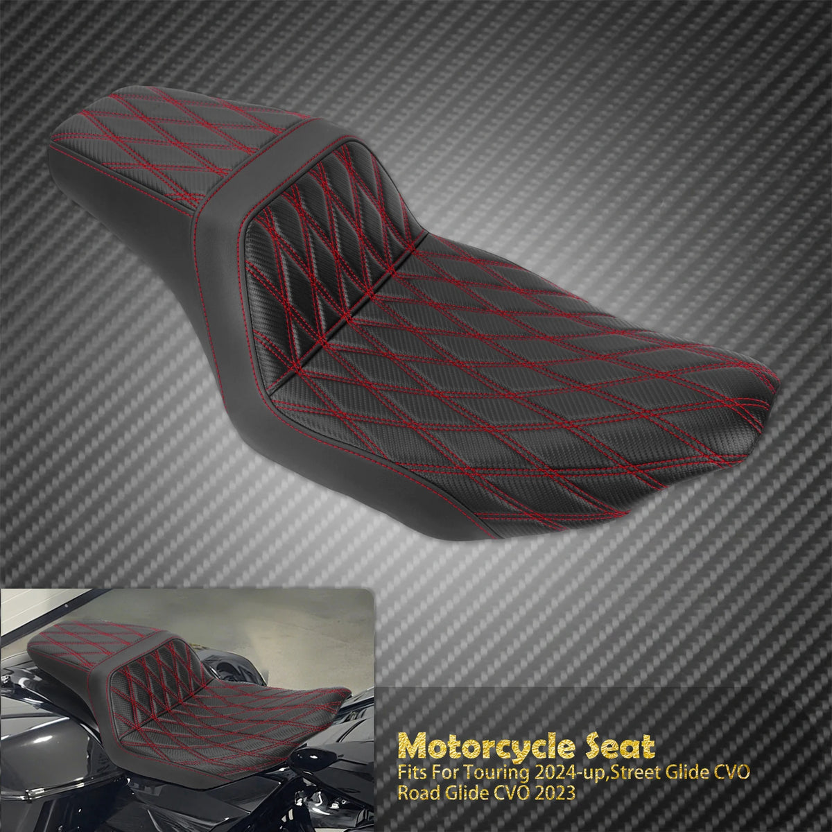 Selle Biplace Piquage Quadrillé - Harley-Davidson Touring 2024 et plus, CVO 2023 – photo 8/12