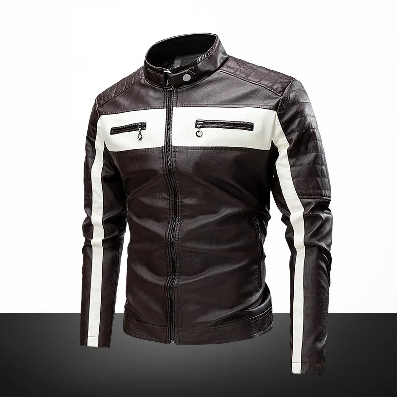 Blouson cuir homme col montant, style motard grande taille - vue 8
