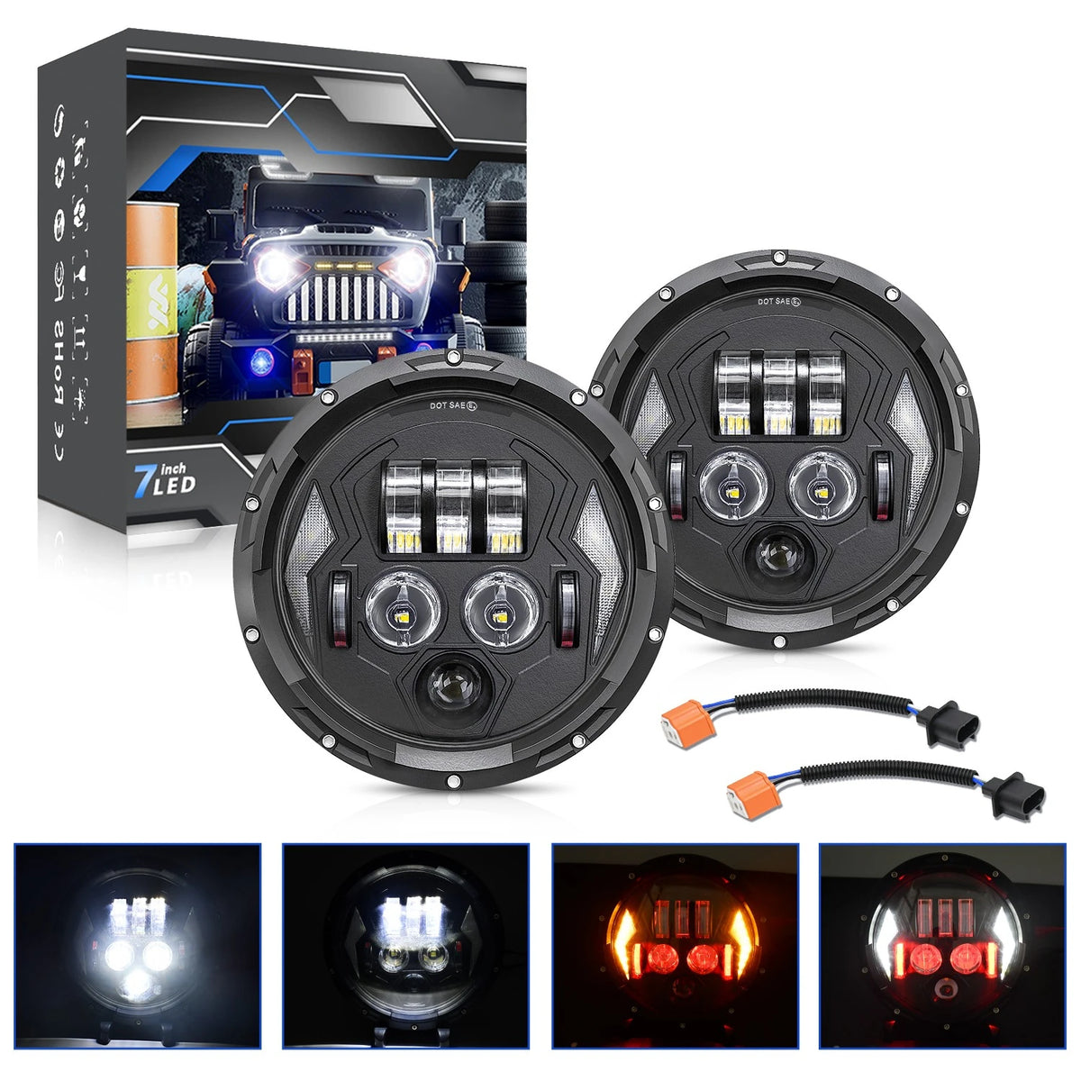 Phare LED 7 pouces noir pour Harley Touring - vue 5