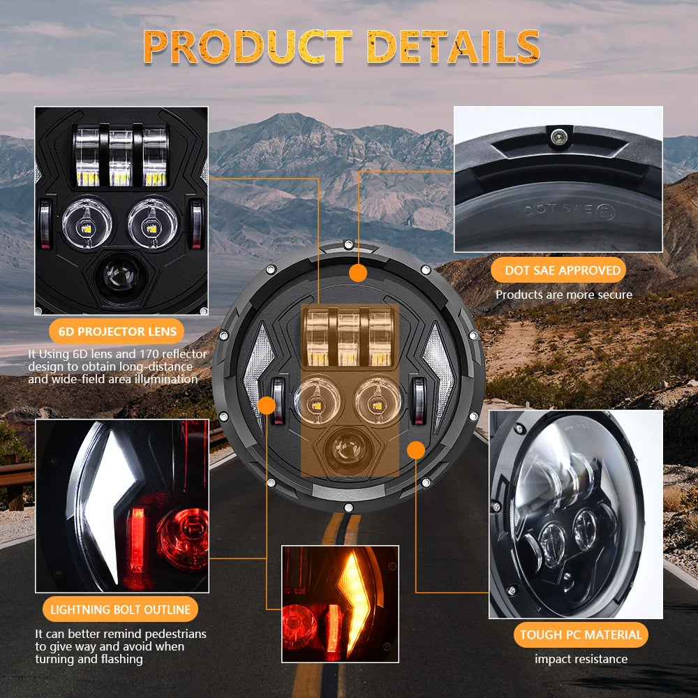 Phare LED 7 pouces noir pour Harley Touring - vue 3