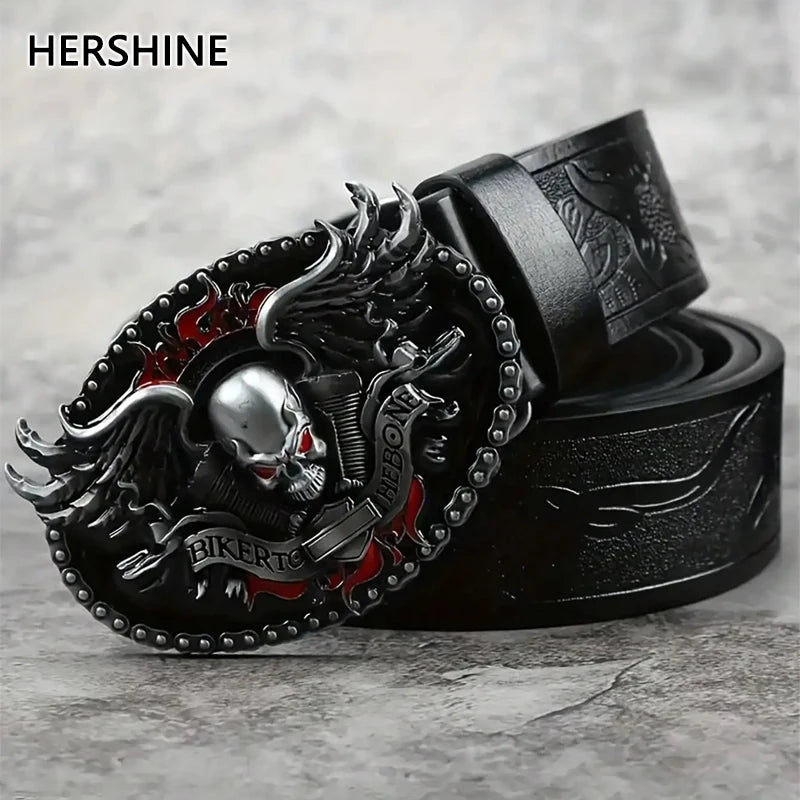 Ceinture simili cuir noire boucle tête de mort fantôme - vue 1
