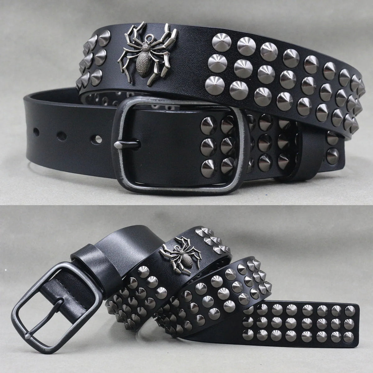 Ceinture en cuir véritable cloutée style rock - vue 8