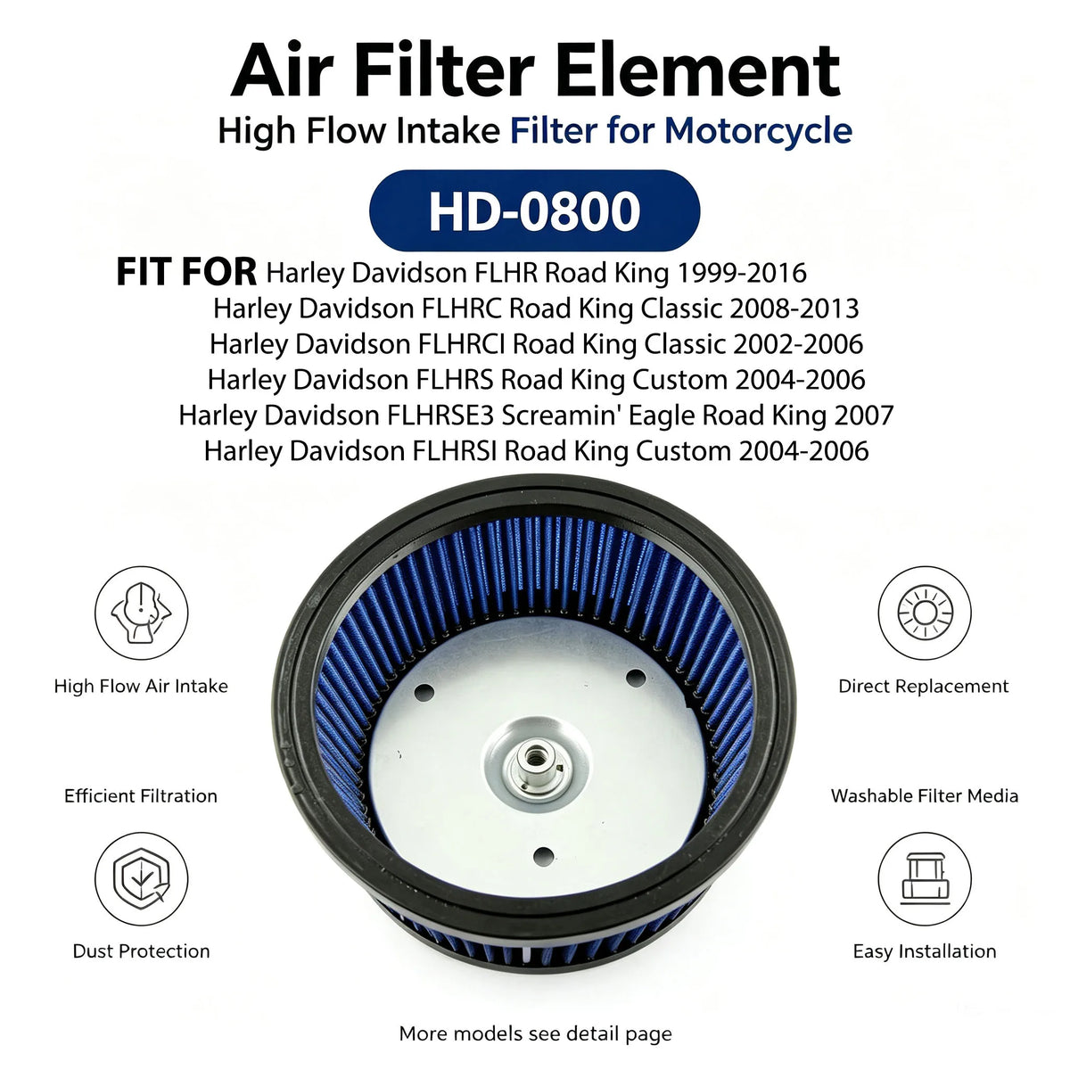 Filtre à air HD-0800 pour Harley - vue 1
