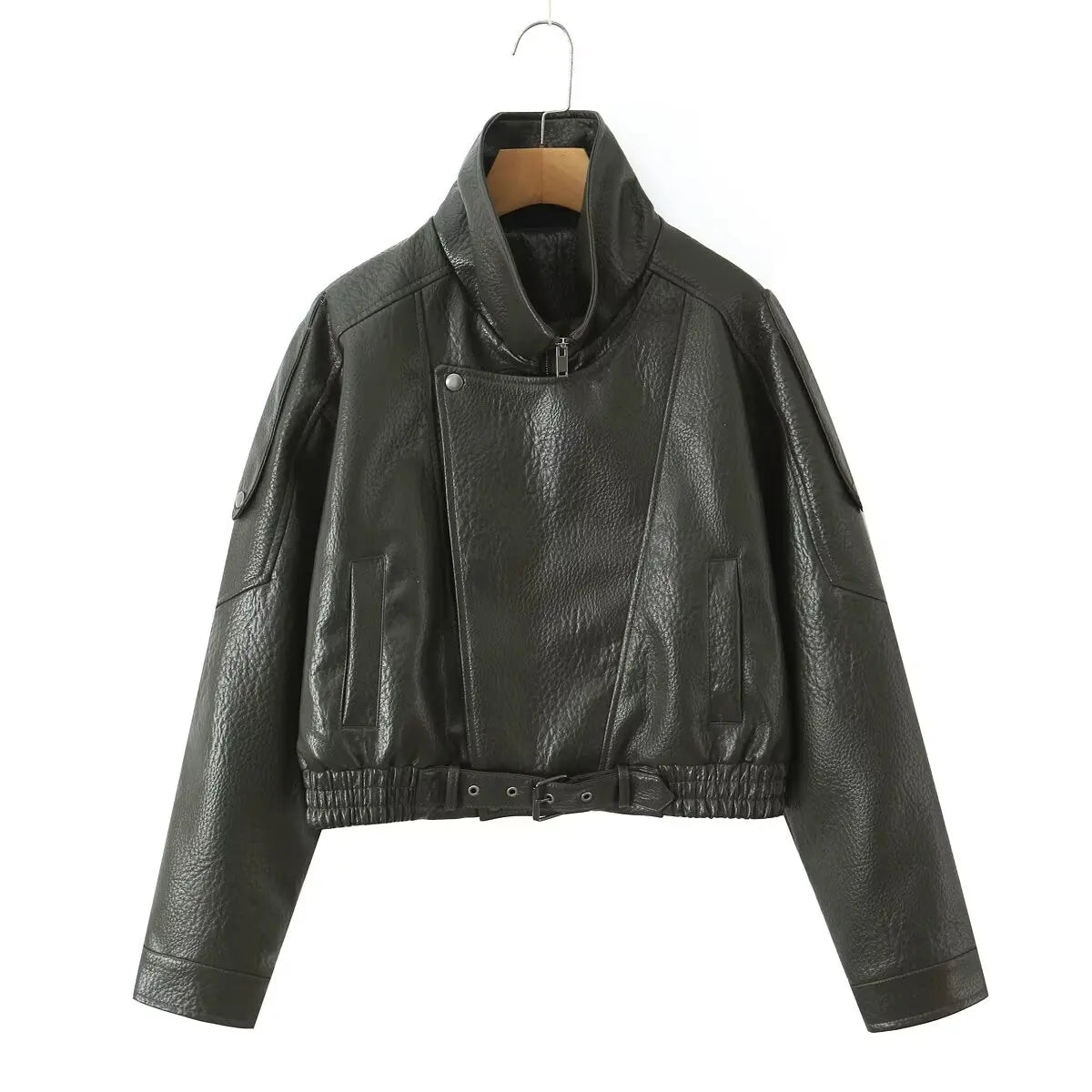 Veste oversize en simili cuir noir pour femme - vue de face - vue 8