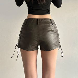 Short simili cuir taille basse style punk streetwear - vue 2