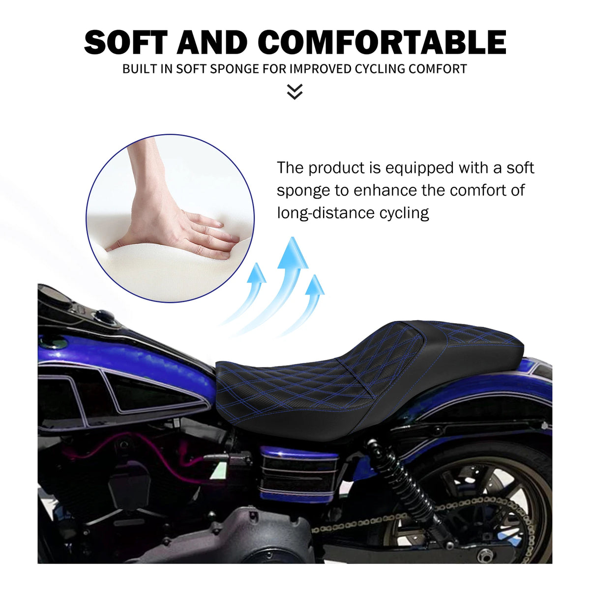 Selle biplace en cuir noir pour Harley-Davidson Dyna - vue 4