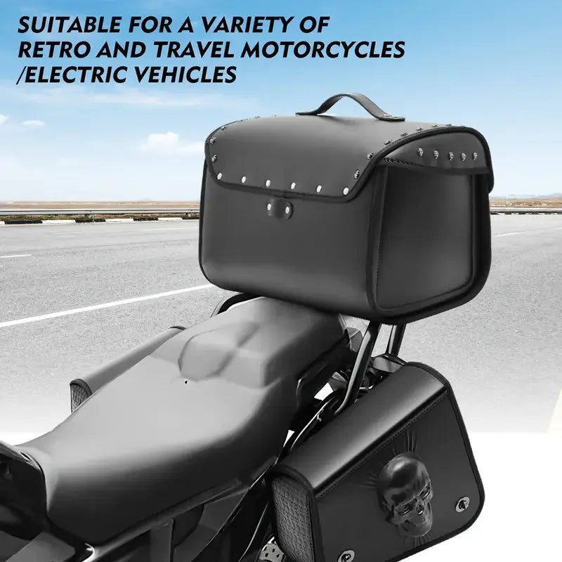 Sac Arrière de Moto 32L en Cuir PU Noir Design Tête de Mort 3D - Universel - vue 4