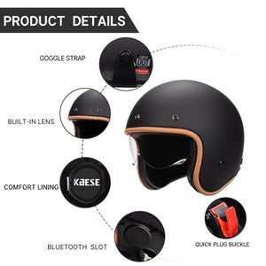 Casque moto jet rétro violet avec visière intégrée - vue 4