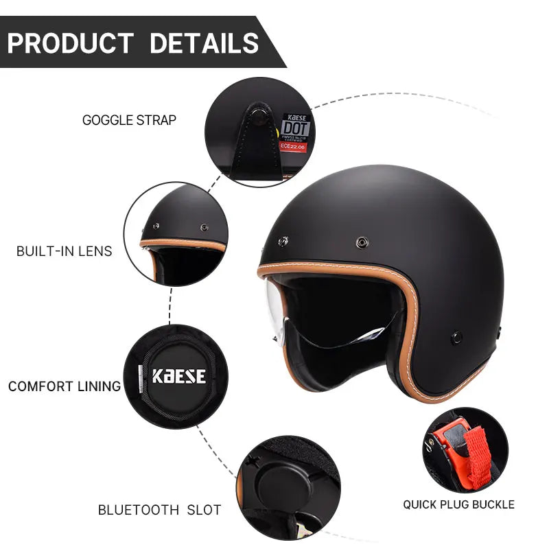Casque moto jet rétro violet avec visière intégrée - vue 4