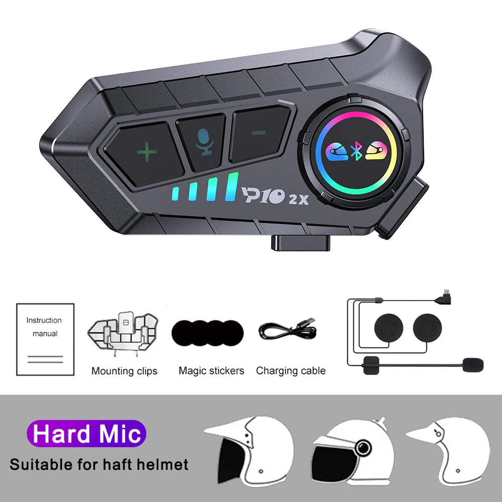 Kit intercom Bluetooth noir fixé sur un casque de moto - vue rapprochée - vue 8