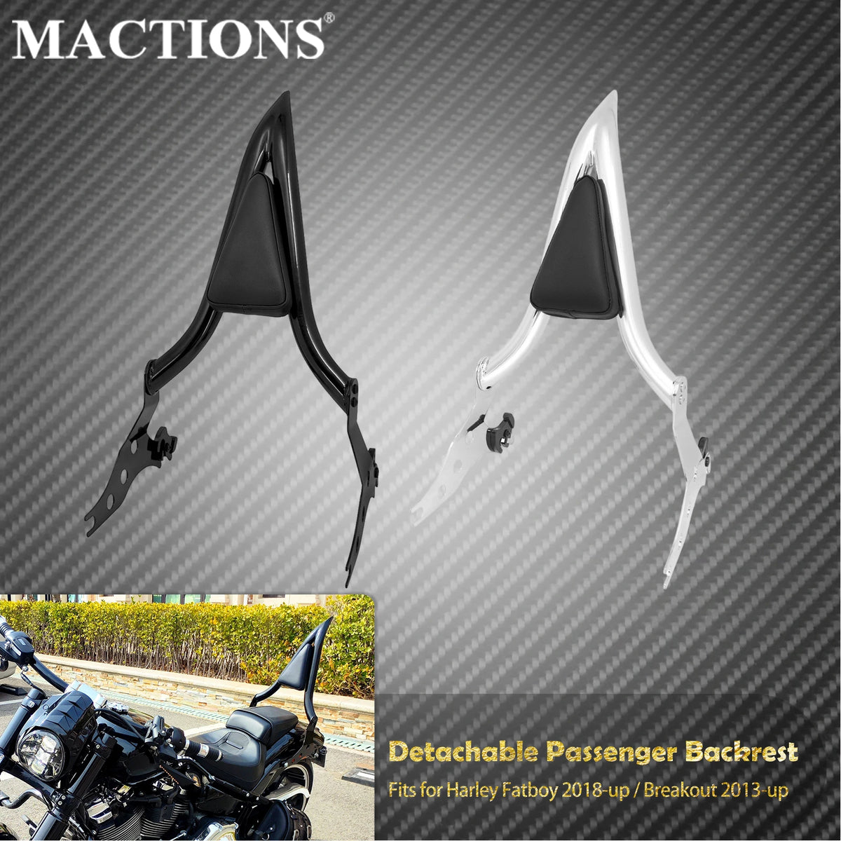 Dossier passager démontable (sissy bar) chromé - Harley Softail Breakout FXSB 2013-2023, Fat Boy FLFB/FLFBS 2018-2023 – photo 1/8