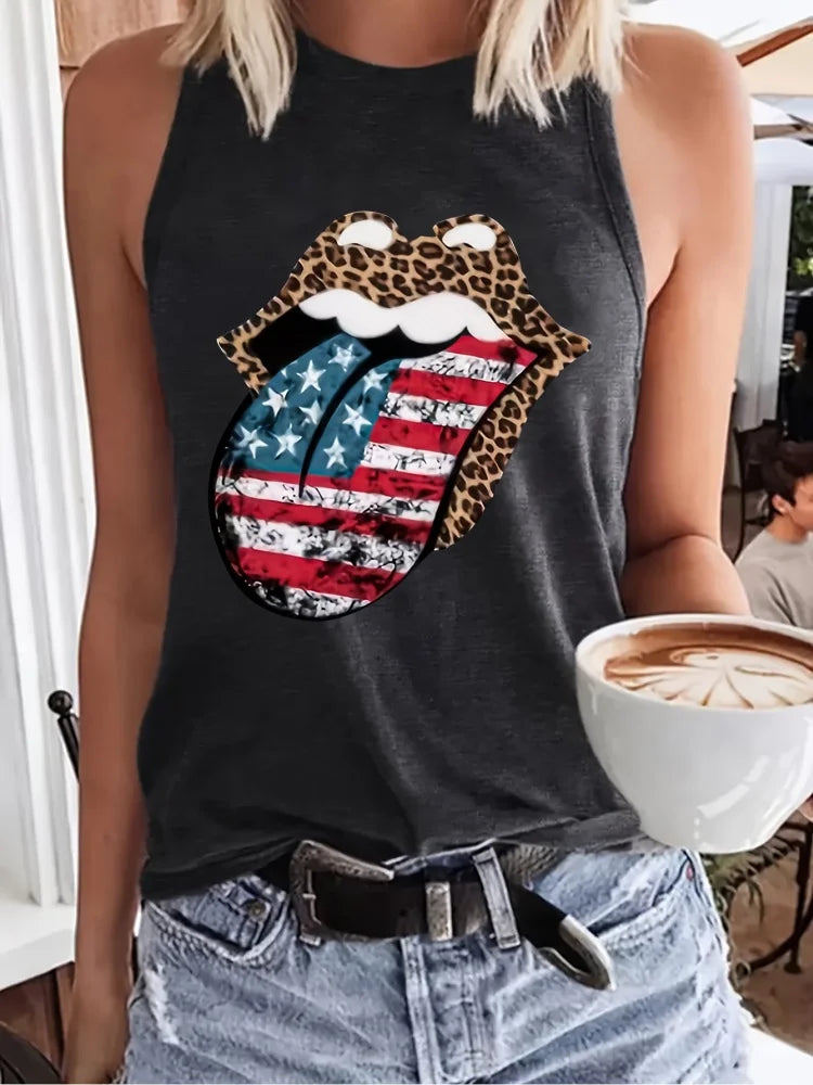 Débardeur Femme Imprimé Drapeau USA Léopard - vue 1