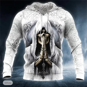 Sweat capuche homme tête de mort 3D - vue rapprochée