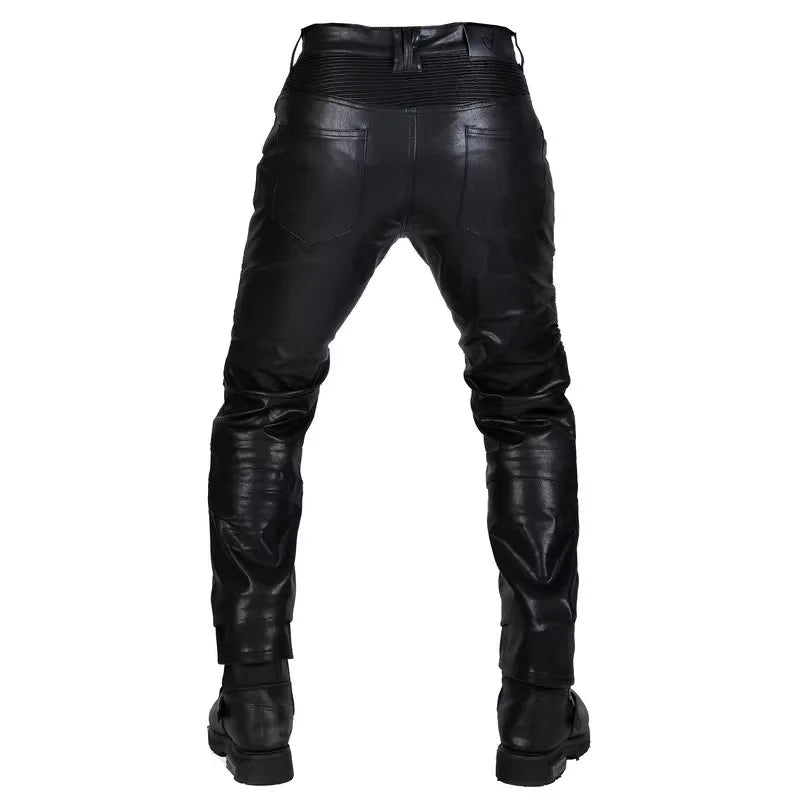 Pantalon Moto Cross Homme Cuir PU Protections CE Genoux Hanches - vue 3