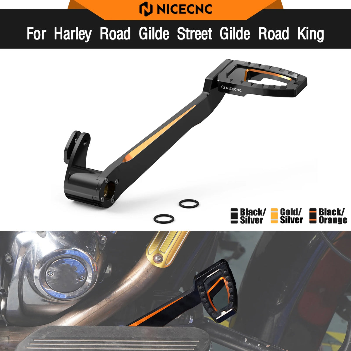 Levier de frein arrière NICECNC pour Harley-Davidson Street Glide FLHX, Road King, Road Glide et Electra Glide – photo 1/9
