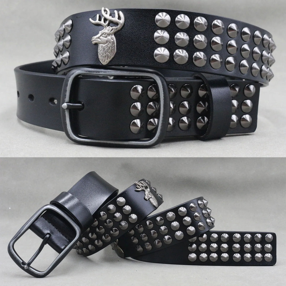 Ceinture en cuir véritable cloutée style rock - vue 12