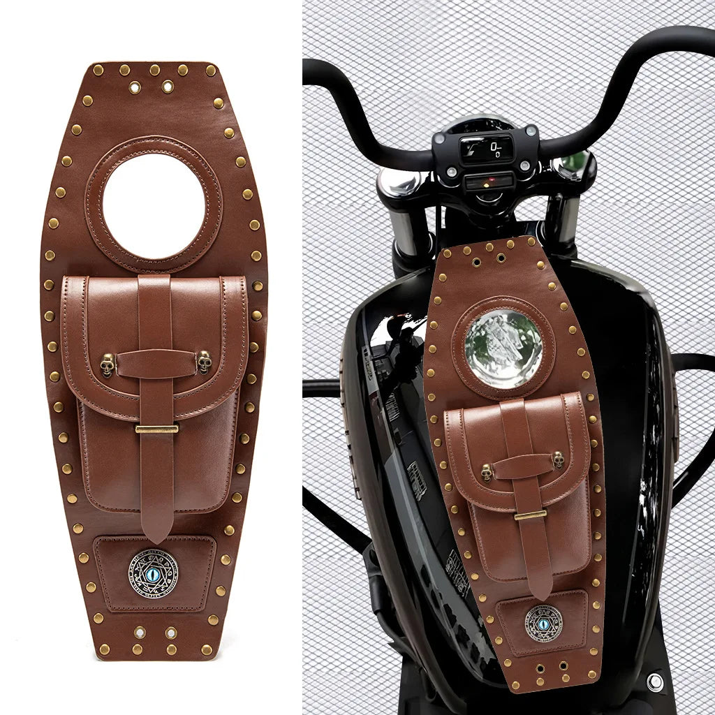 Sacoche de réservoir vintage noire sur une moto cruiser - vue 8