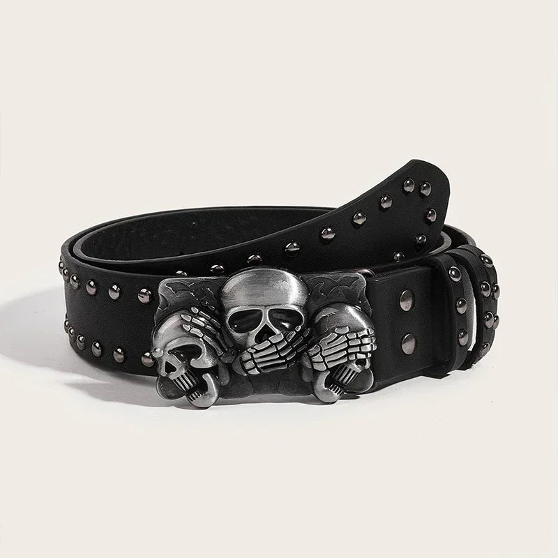 Ceinture punk boucle main de squelette et rivets - vue 4