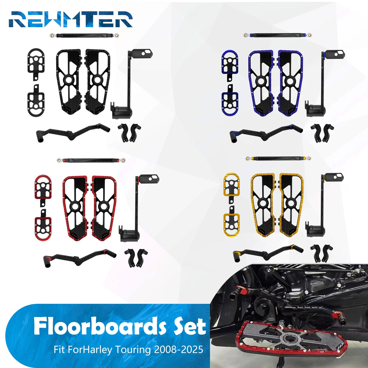 Kit marche-pieds noir avec levier de frein pour Harley Touring - vue 1