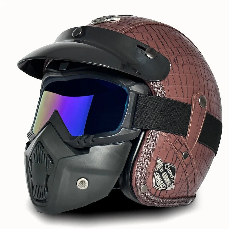 Casque Moto Vintage Ouvert en Cuir PU - Style Café Racer - vue 8