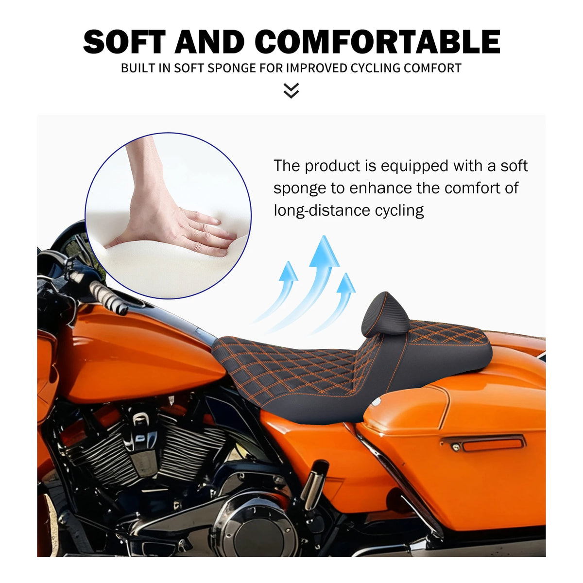 Selle biplace noire avec dossier conducteur pour Harley-Davidson Touring - vue 6