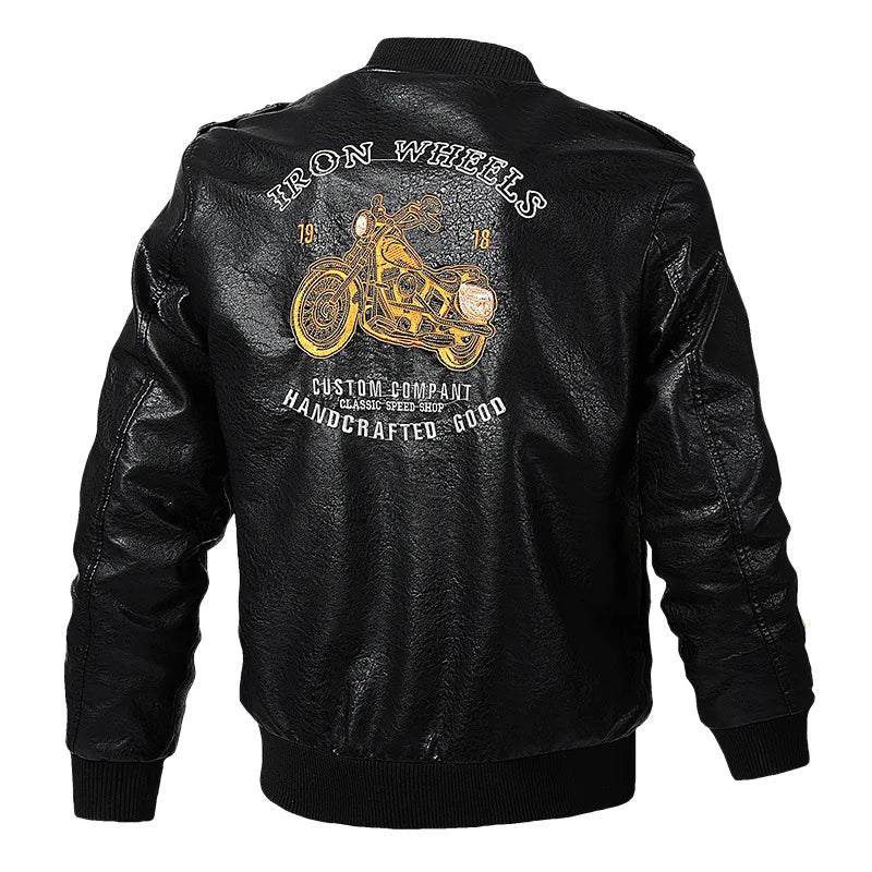Blouson Moto Homme Simili Cuir Doublé, Automne/Hiver Rétro - vue 2