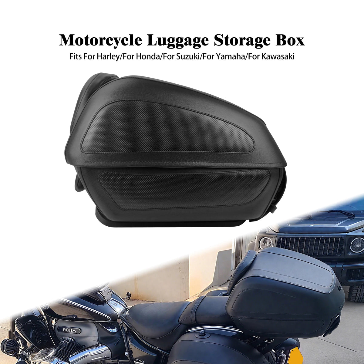 Top case moto noir étanche avec dossier passager et serrure - vue 1
