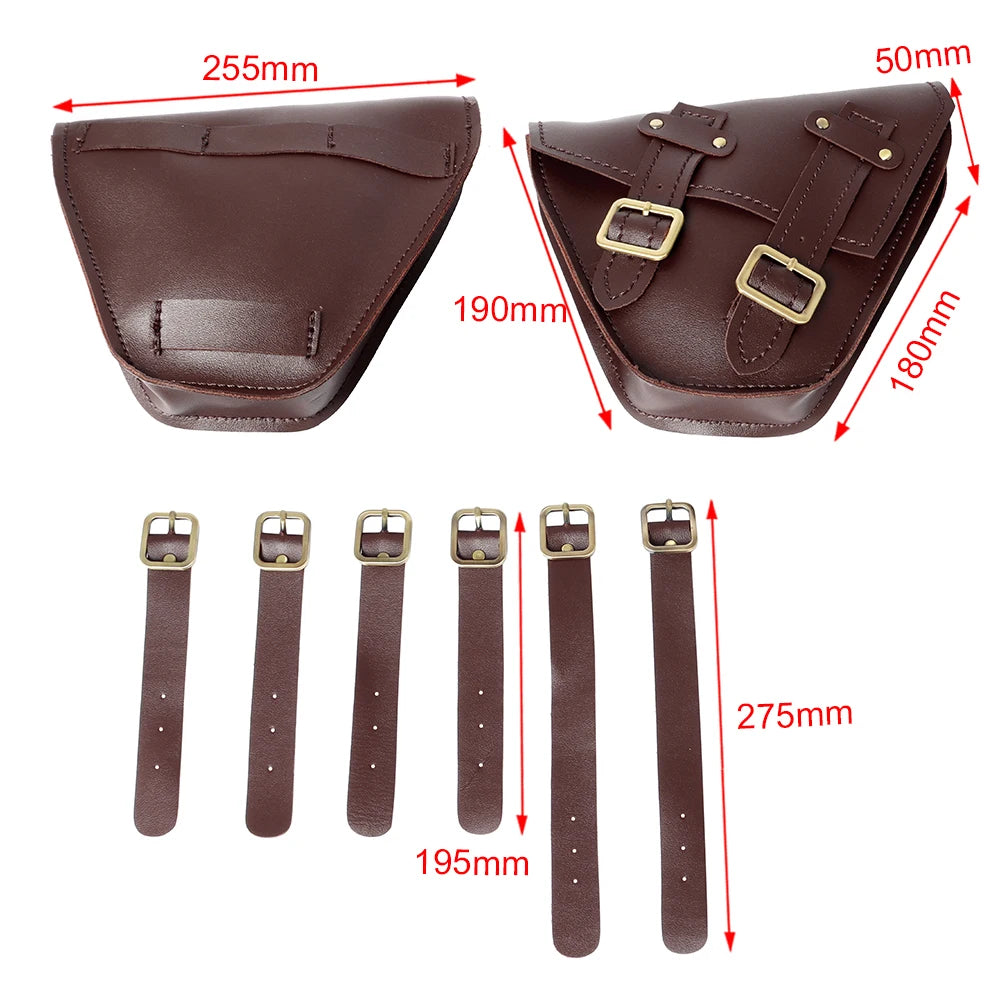 Sacoche latérale universelle en cuir noir et marron pour moto - vue 5