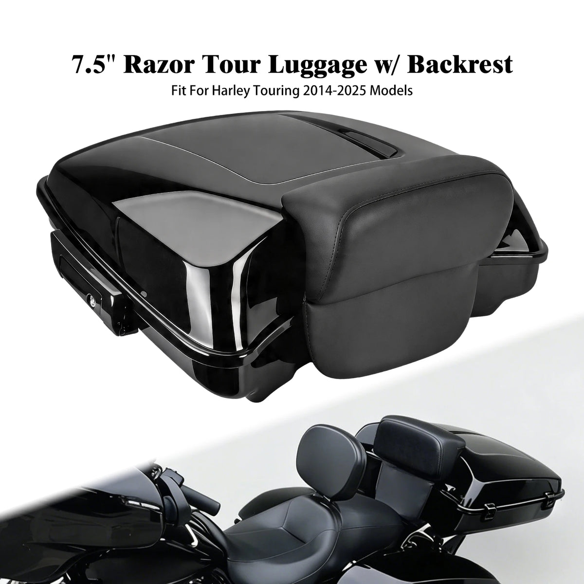 Top Case Razor 7,5 pouces avec Dossier - Harley-Davidson Touring FLHTK/FLHR 2014-2025 – photo 8/8