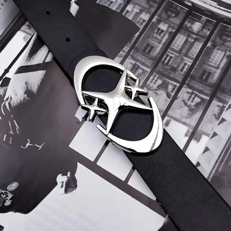 Ceinture unisexe boucle ovale métallique motif croix - vue 3