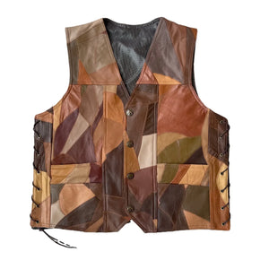 Gilet biker homme en cuir patchwork, vue de face - vue 1