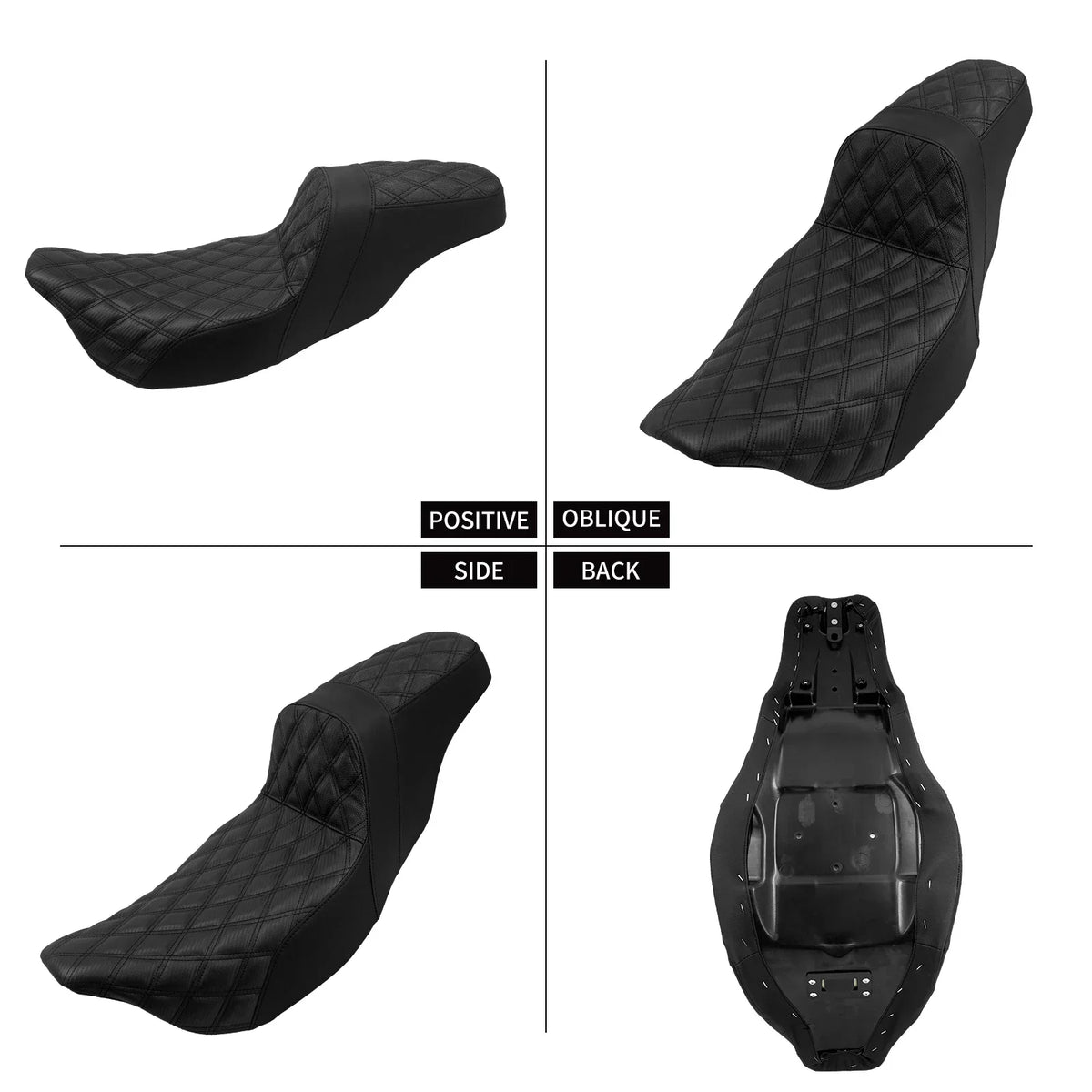 Selle biplace noire en cuir pour Harley-Davidson Touring - vue 2