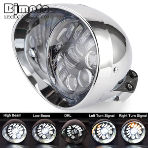 Phare LED rond noir 5,75 pouces pour moto custom et Harley-Davidson - vue 1