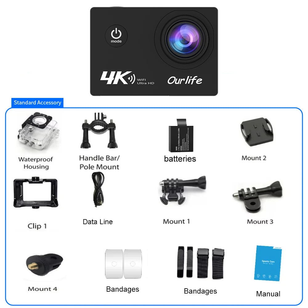 Caméra sport Ourlife noire avec écran WiFi - vue 7